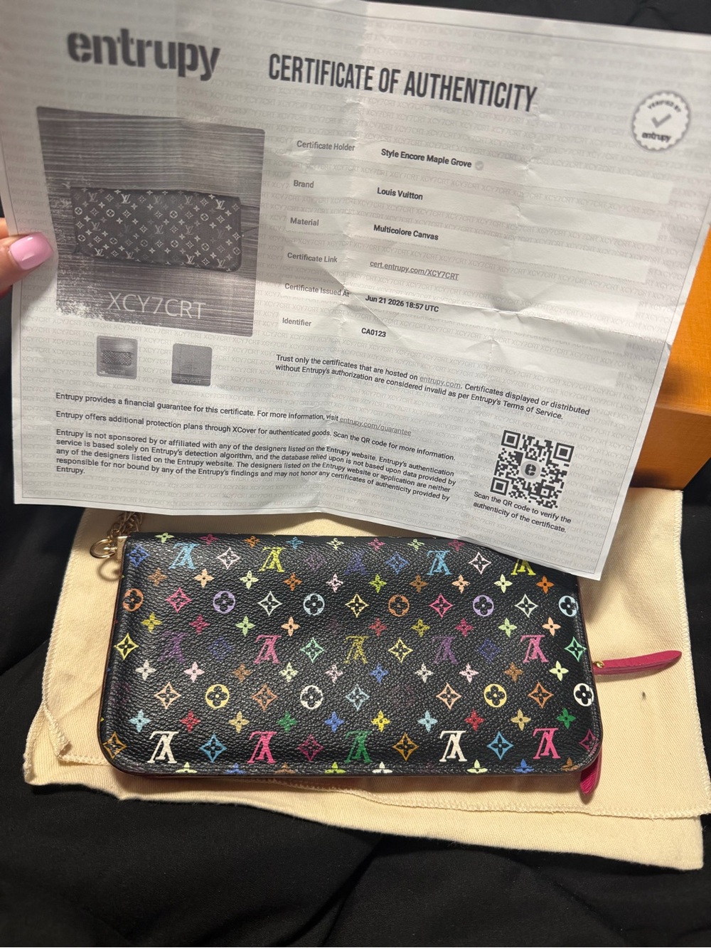 Louis Vuitton Black Multicolor Monogram Zippy Wallet with Pink Zip Pull